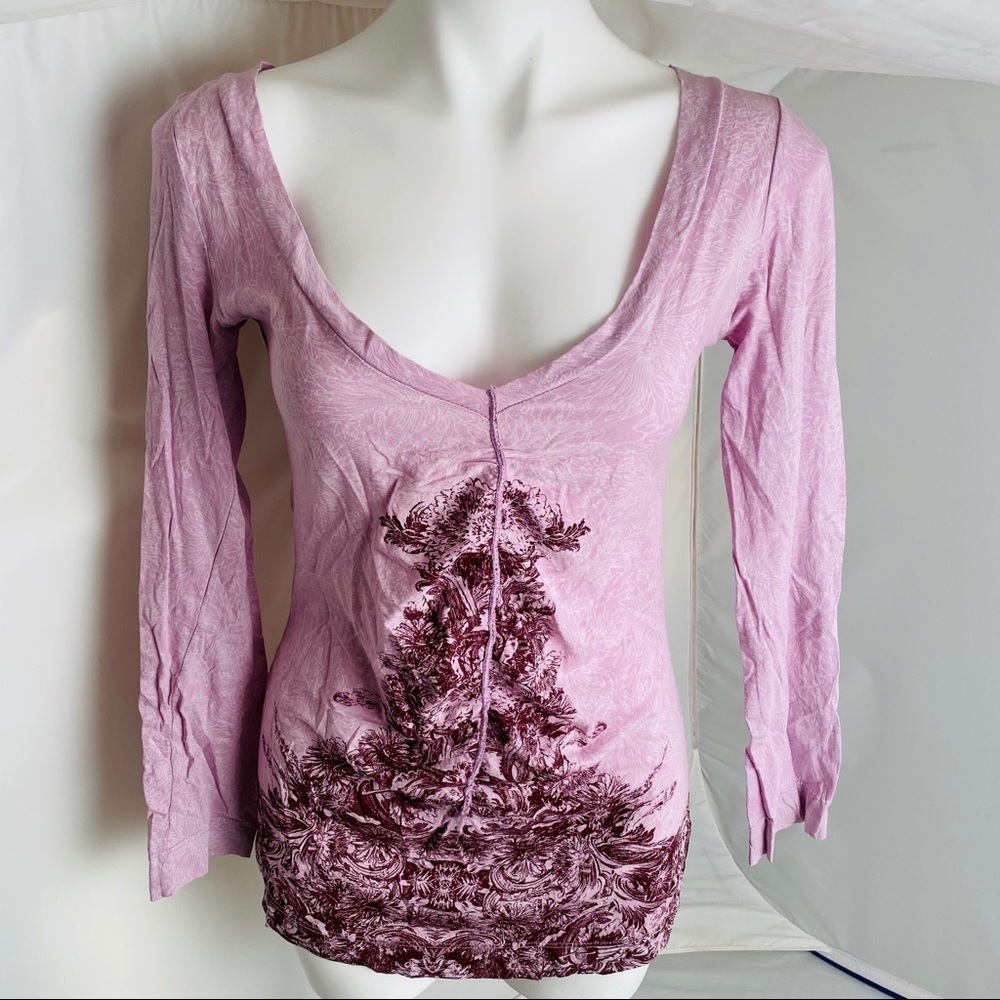Anthropologie Language long sleeve ruched v-neck top